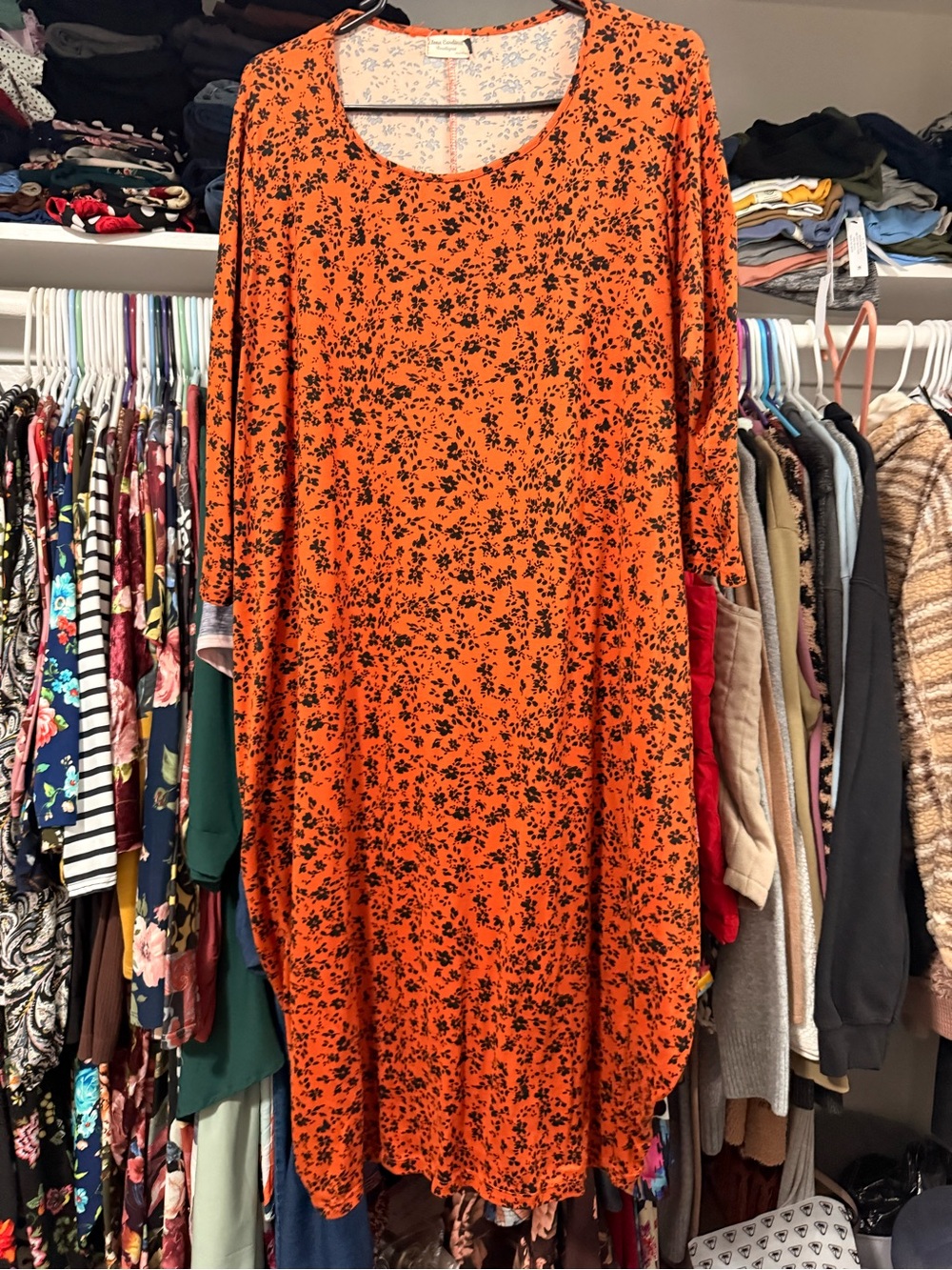 Floral Orange Long-Sleeve Bubble Dress